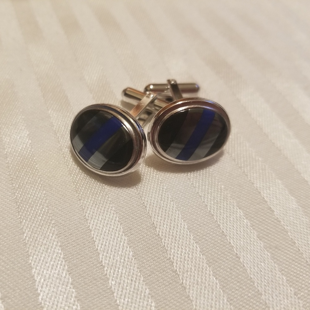 Silver Cuff Links with Multi colored stripes